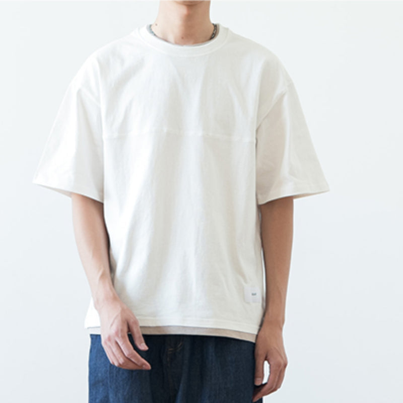Japanese Loose Drop Shoulder Fake Two Piece T-shirt