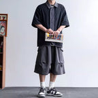 Middle Pleated Multi-pocket Cropped Sweatpants