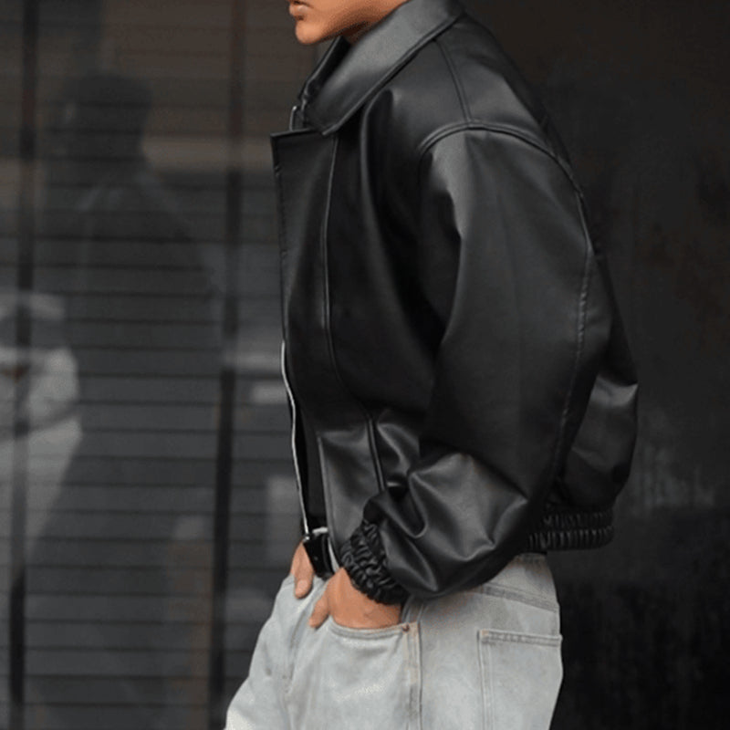 Vintage Padded Leather Short Jacket