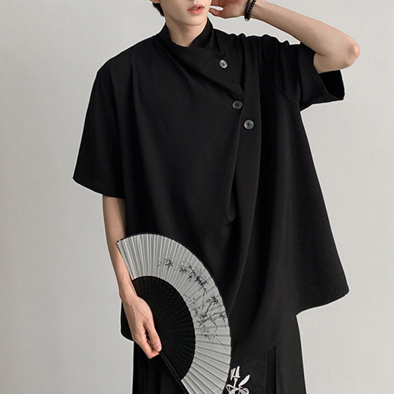 Irregular Buttoned Turtleneck Shirt