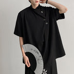 Irregular Buttoned Turtleneck Shirt