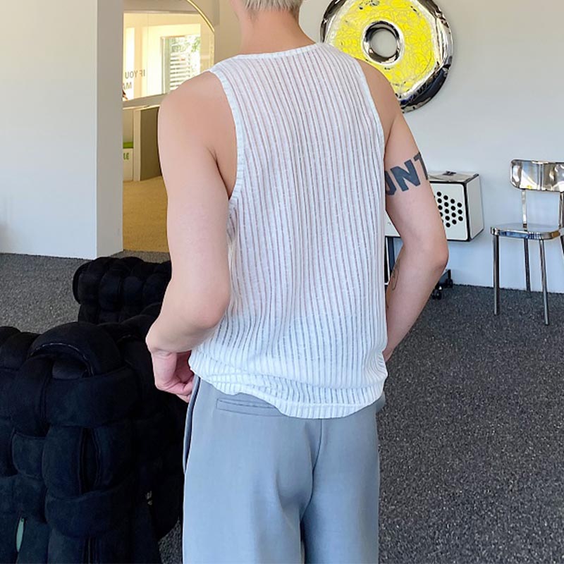 Thin Sheer Crew Neck Tank Top