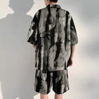 Summer Thin Ice Silk Drape Casual Shirt Loose Shorts Two-piece Set