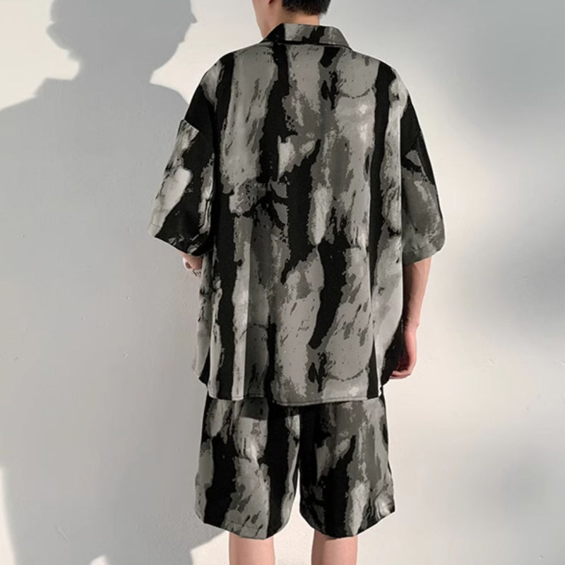 Summer Thin Ice Silk Drape Casual Shirt Loose Shorts Two-piece Set