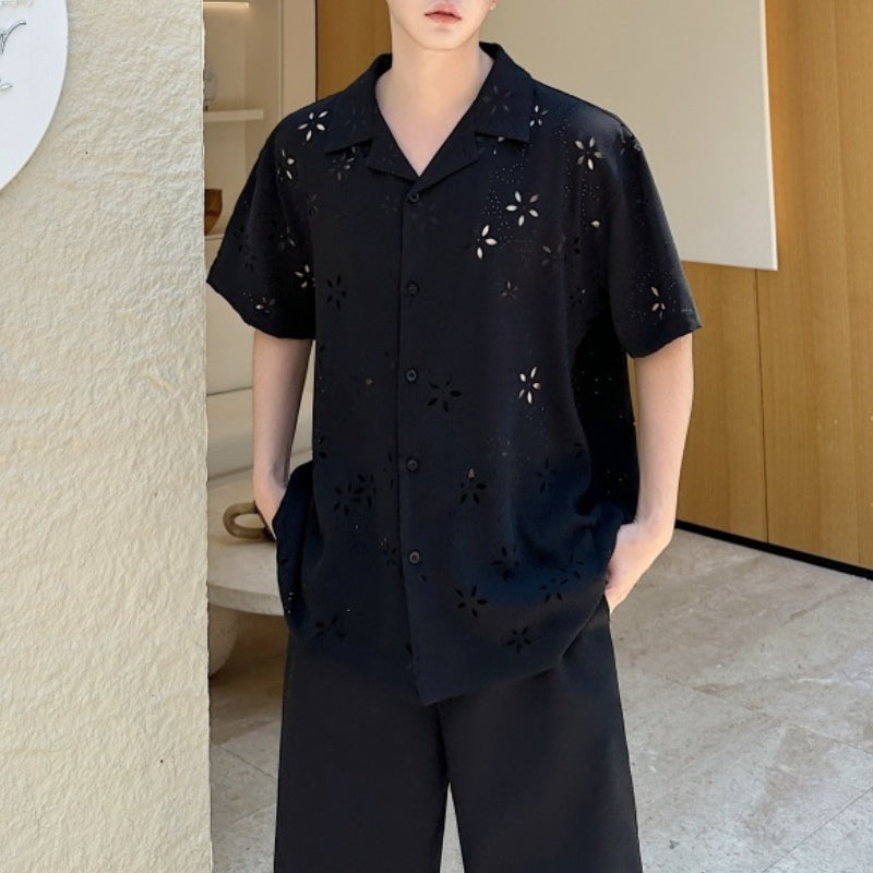 Summer Hollow Cuban Collar Loose Shirt