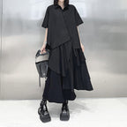 Irregular Loose Solid Color Shirt Elastic Waist Skirt