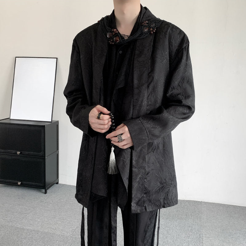 Retro Bamboo Jacquard Embroidery Fake Two-piece Cardigan Shirt