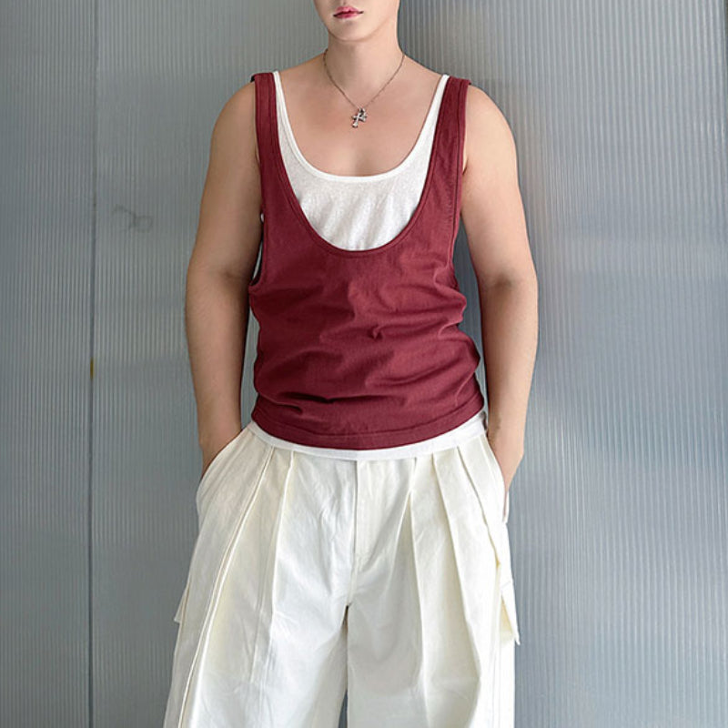 Contrast Color Layered Casual Sleeveless Vest