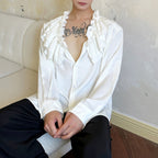 Vintage French Ruffle Collar V-neck Shirt