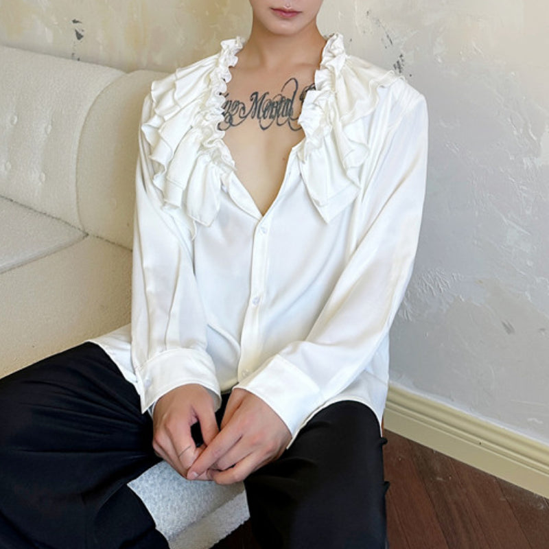Vintage French Ruffle Collar V-neck Shirt