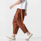 Cotton and Linen Cuffed Wide Leg Harem Pants