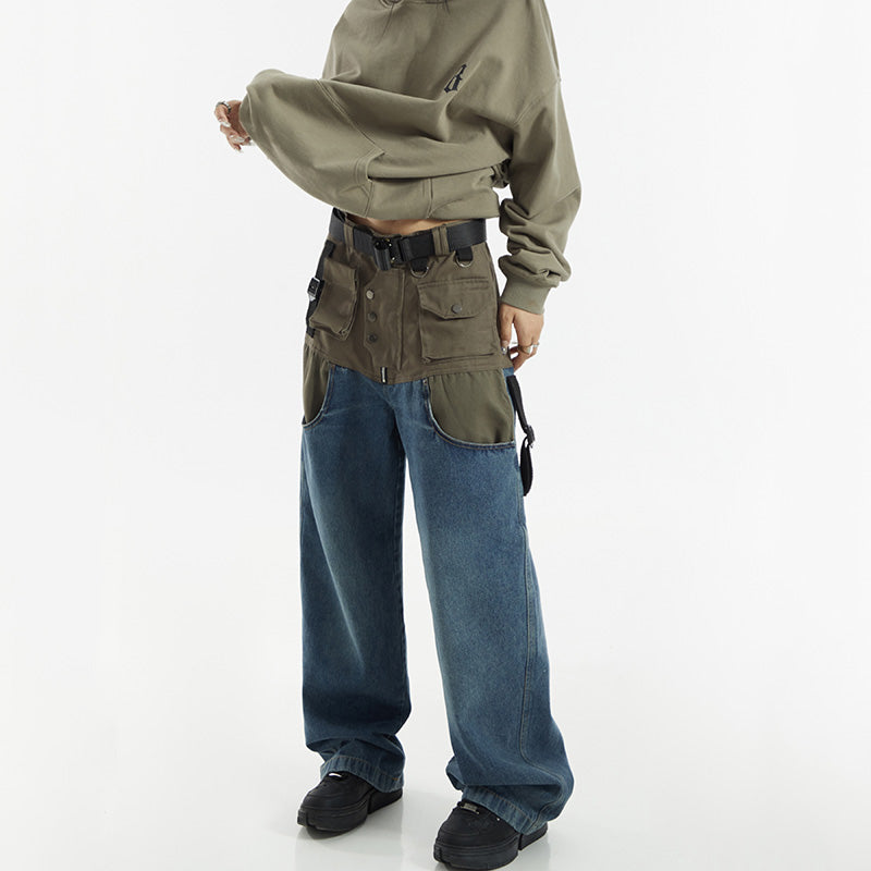 Multi-pocket Paneled Work Jeans