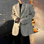 Distressed Textured Shoulder-padded Suit Jacket