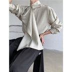 Vintage Ribbon Scarf French Collar Shirt