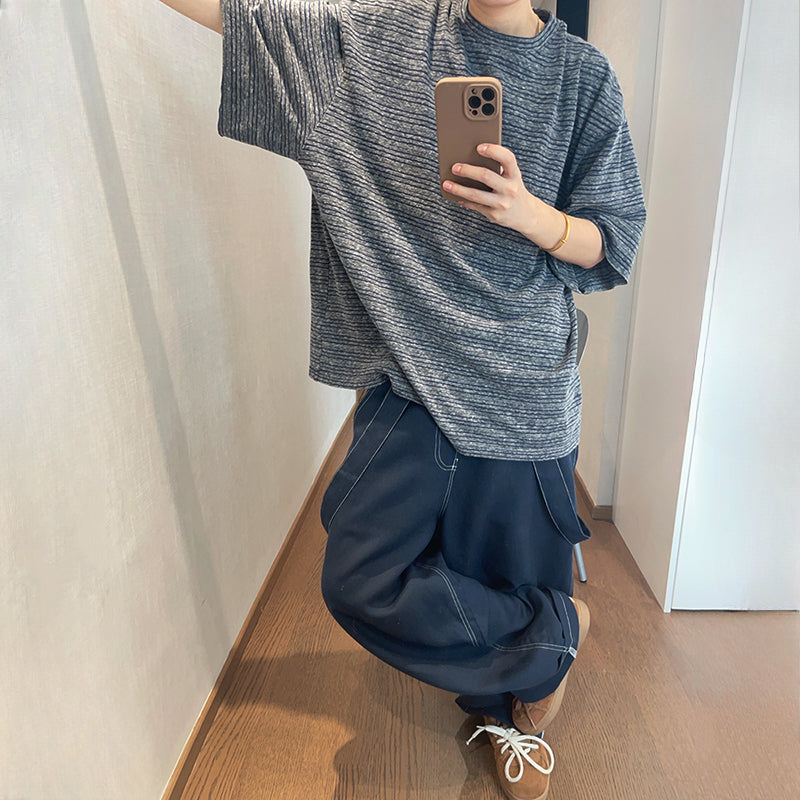 Vintage Loose Round Neck Striped T-Shirt