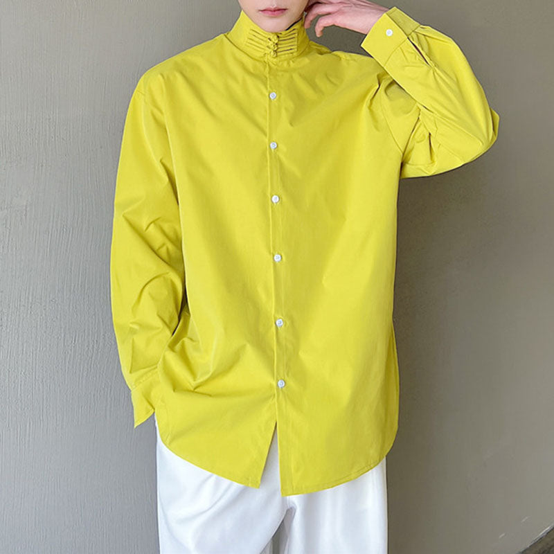 Stand Collar Button Long Sleeve Loose Shirt