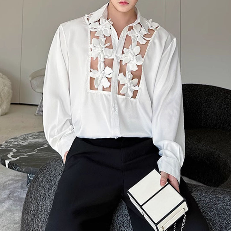 Spliced Flower Hollow Casual Shirt