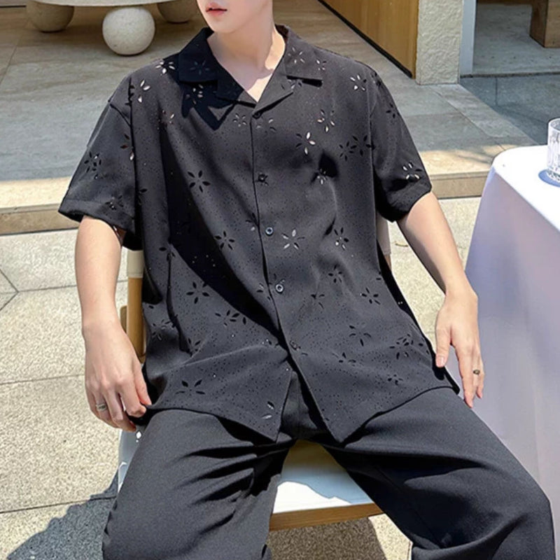Summer Hollow Cuban Collar Loose Shirt