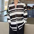Thin Color Contrast Stripe Hollow Shirt