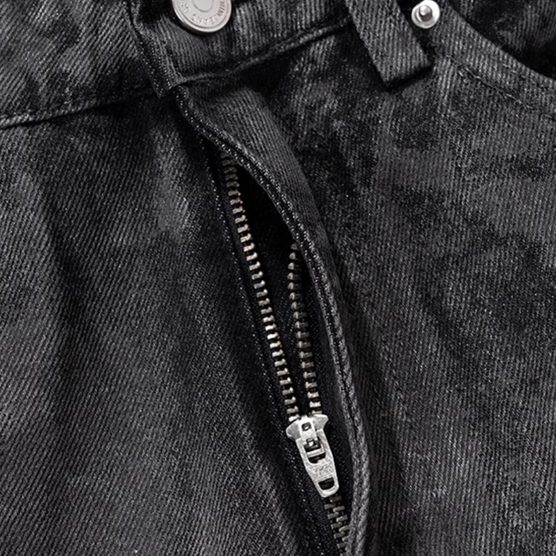 Glitter-coated Slim-fit Stacked Denim Flared Pants