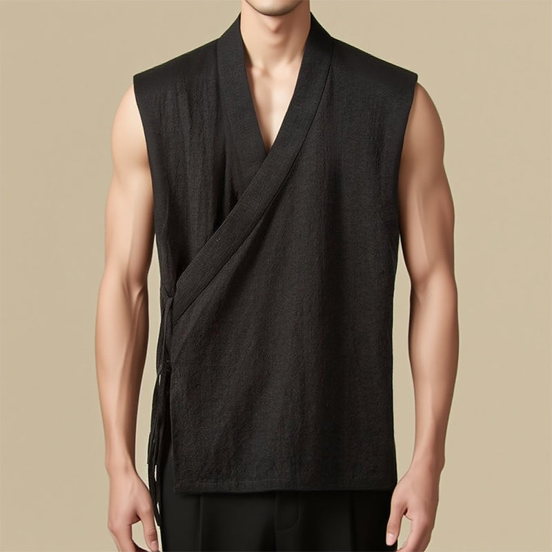 Cotton Linen Large Slanted Placket Vest