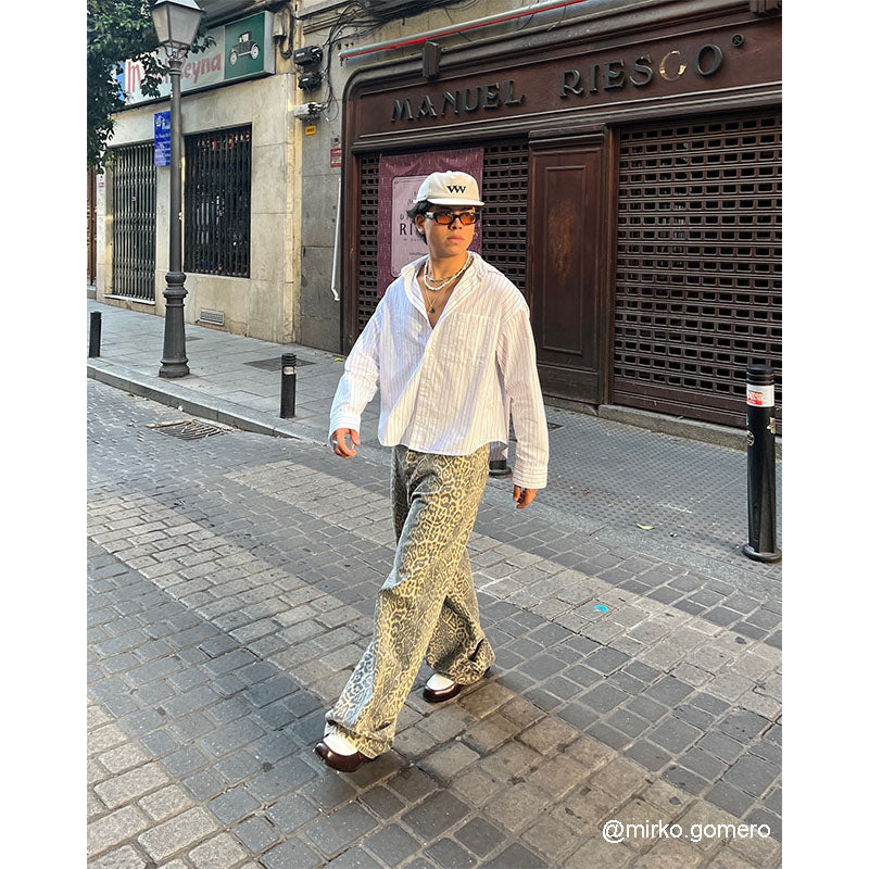 Leopard Print Straight-leg Baggy Jeans